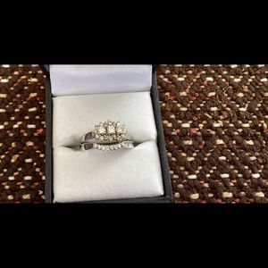 18K White Gold Diamond Engagement ring  custom matching wedding band